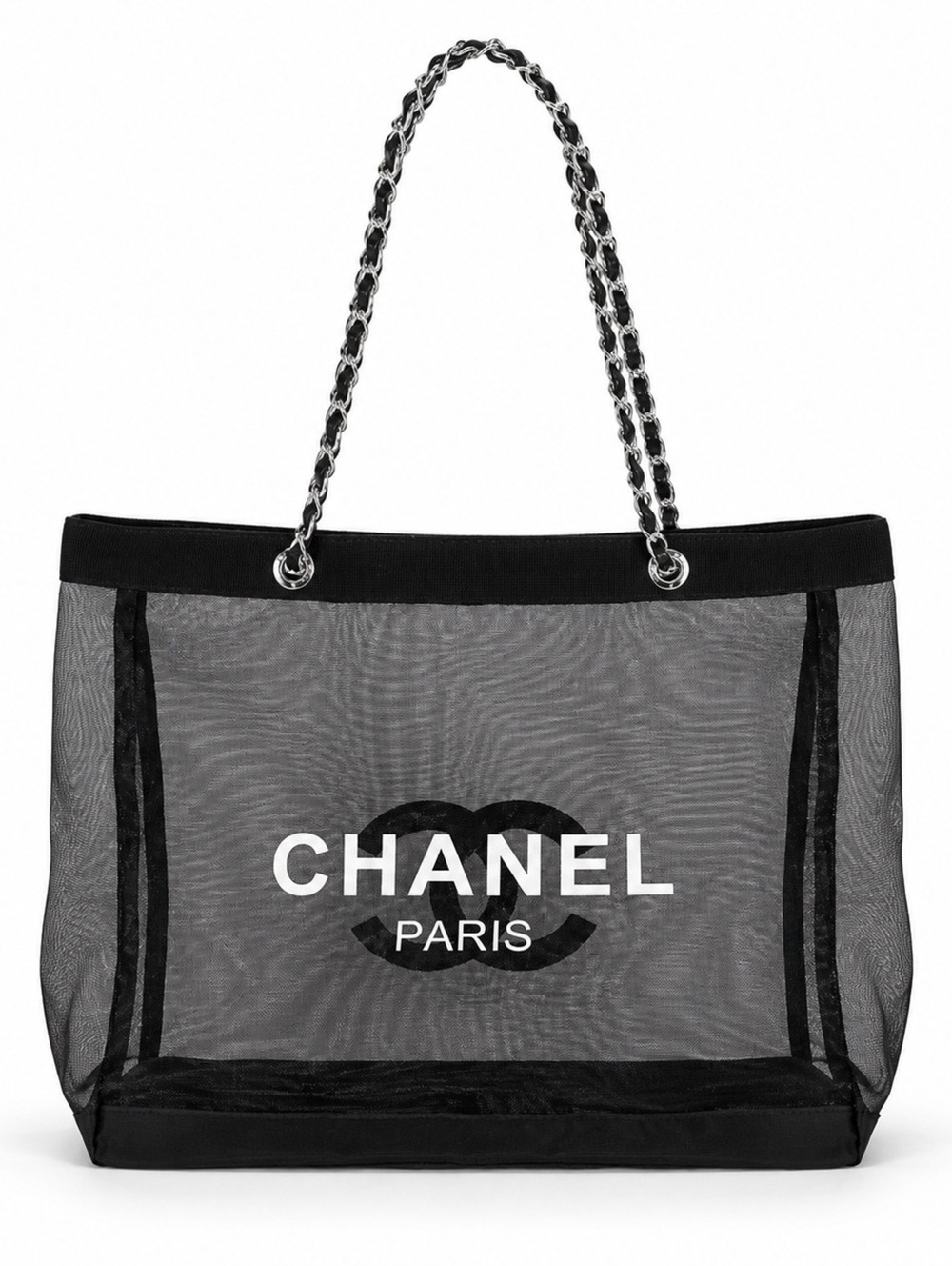 Chanel Black & White Mesh Logo Tote Bag